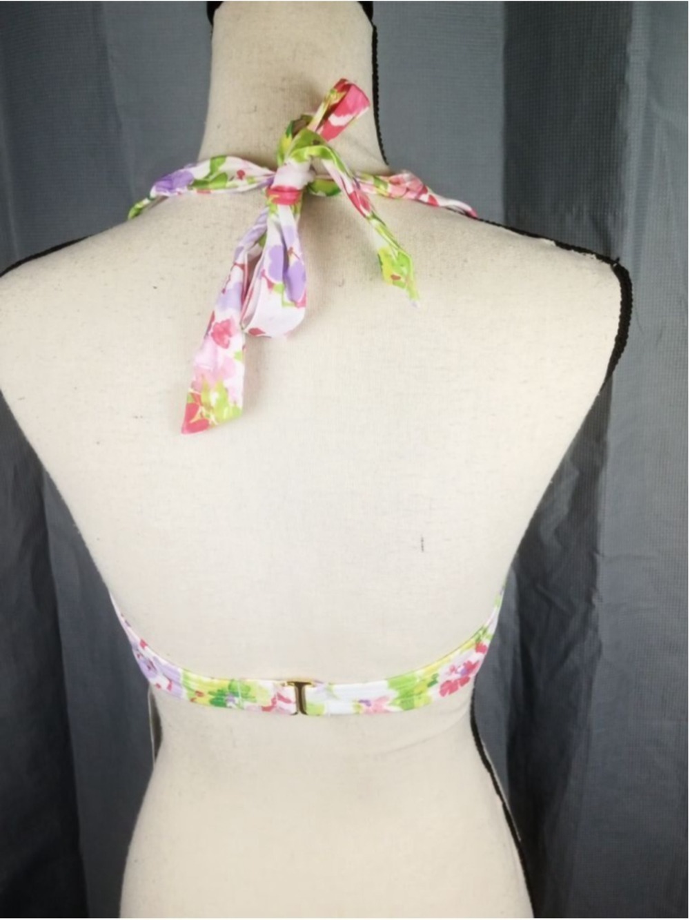 Shade & Shore Women's Halter Bikini Top Large White Pink Floral - Picture 3 of 7